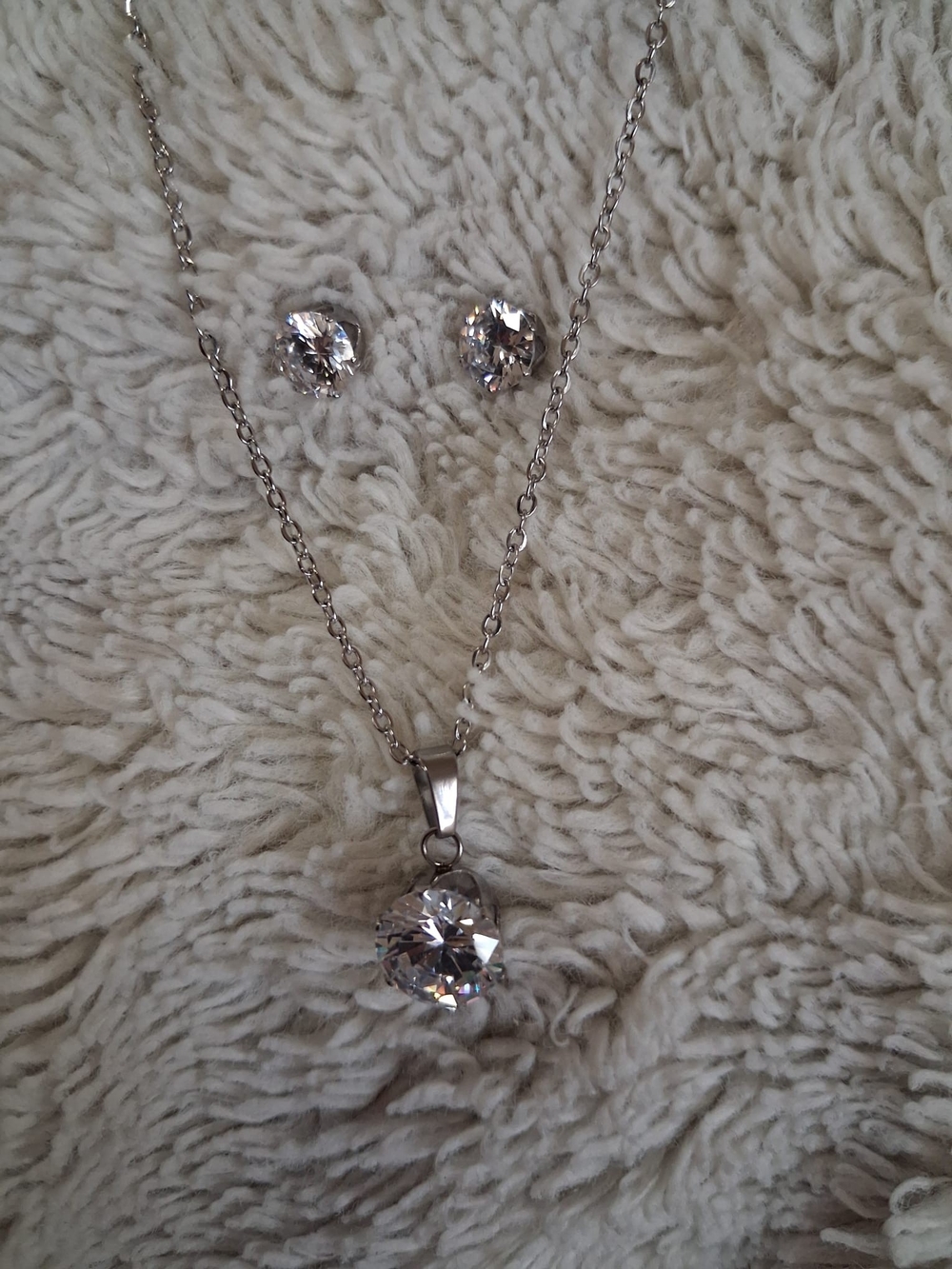 Sterling Silver Clear Crystal Necklace and Stud Earrings Set